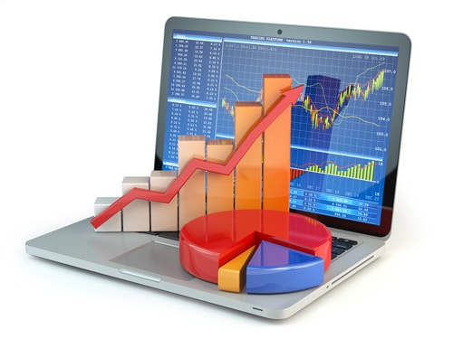 laptop with charts and graphs